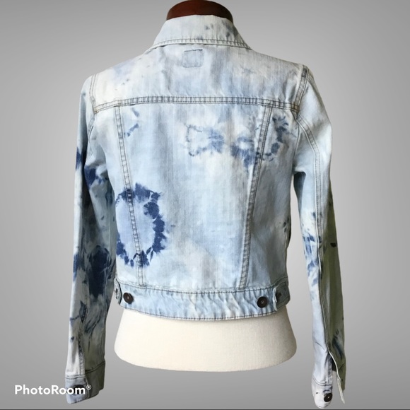 Acid Washed Bleach Tie Dye Denim Jean Jacket - Picture 6 of 6